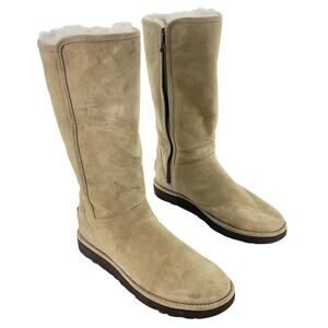 Ugg Abree Women's Size 7 Tan Suede Shearling Tall Boots Preowned